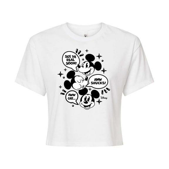 Disney - Mickey Mouse - Conversation Bubbles - Juniors Cropped Cotton Blend T-Shirt