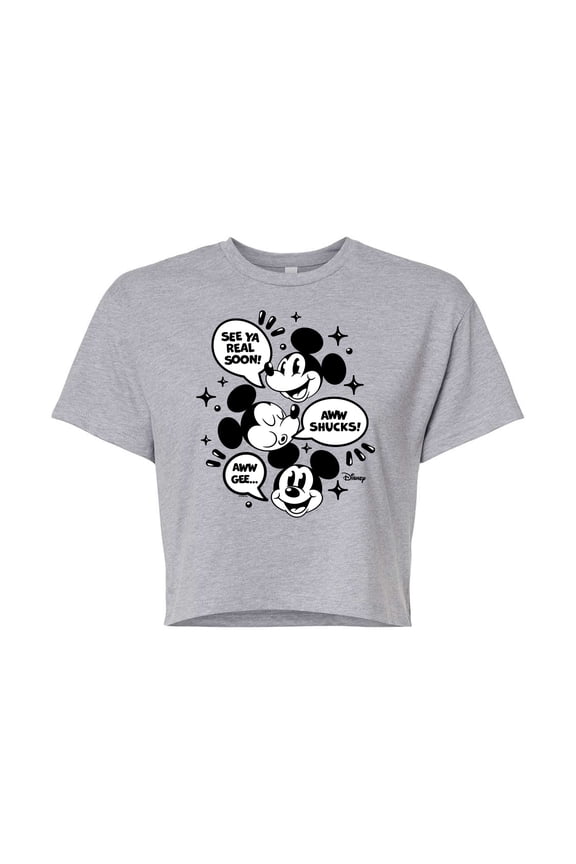 - Mickey Mouse - Conversation Bubbles - Juniors Cropped Cotton Blend T-Shirt