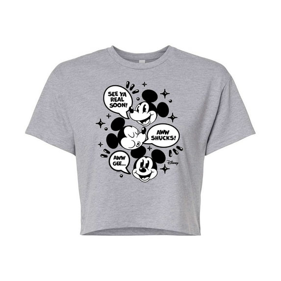 Disney - Mickey Mouse - Conversation Bubbles - Juniors Cropped Cotton Blend T-Shirt