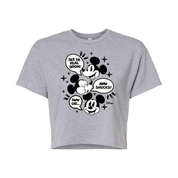 Disney - Mickey Mouse - Conversation Bubbles - Juniors Cropped Cotton Blend T-Shirt