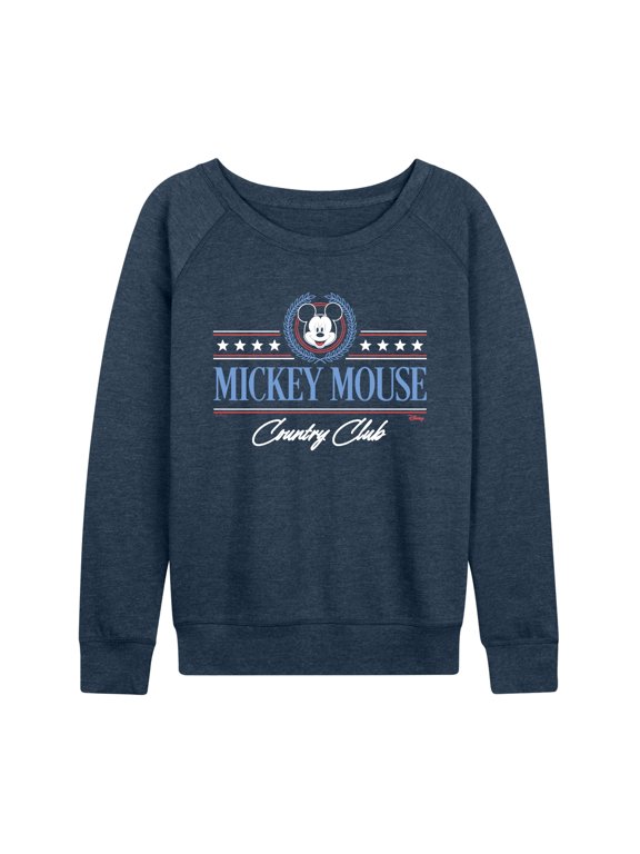 - Mickey Mouse Country Club Women's Lightweight French Terry Wide Neck Long Sleeve Graphic Shirt