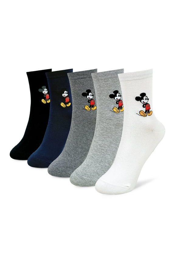 Mickey Mouse Crew Socks Collection, 5 Pairs set, Athletic Striped Design, Multi Color