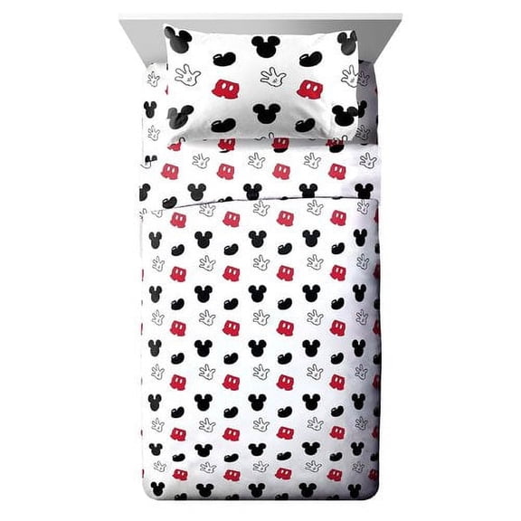 Disney Mickey Mouse Cute Faces White 3 Piece Twin Sheet Set, 100% Microfiber