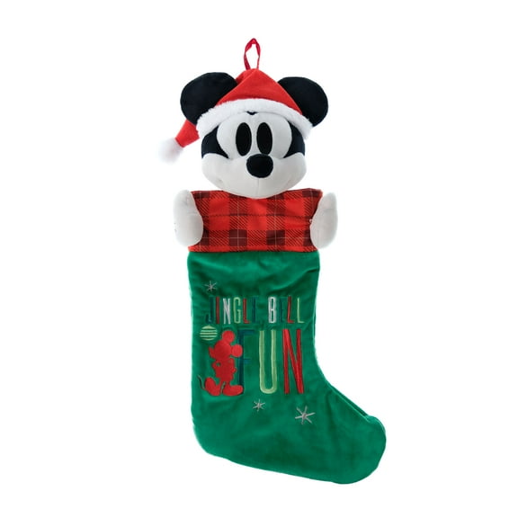 Disney Mickey Mouse D-100 3D Plush Christmas Stocking, 20 inches Tall, Red, Green, Polyester