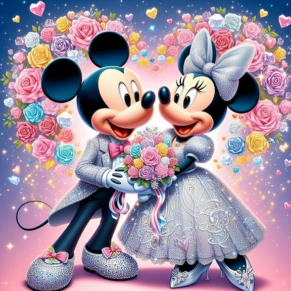 DIY 5D Diamond Digital Painting Kit Crystal Rhinestone Embroidery Cross Stitch artwork Crafts Canvas wall Decoration Birthday Gift (Mickey Minnie) 12 X 12 inches