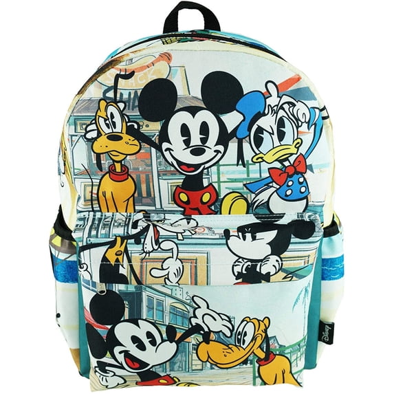 Disney Mickey Mouse Deluxe Oversize Print Large 16" Backpack with Laptop Compartment