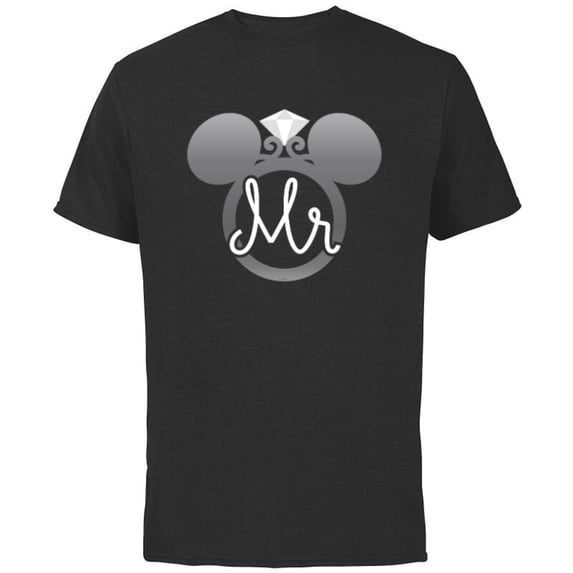 Disney Mickey Mouse Diamond Wedding Ring Husband Groom Mr - Short Sleeve Cotton T-Shirt for Adults - Customized-Black