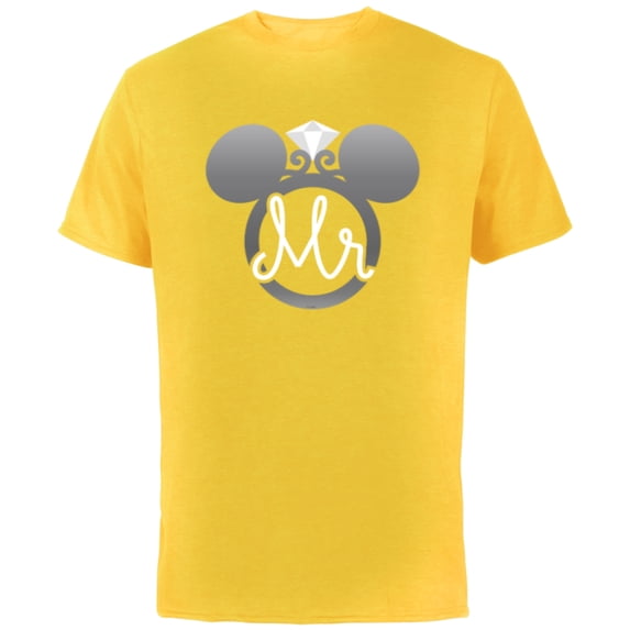 Disney Mickey Mouse Diamond Wedding Ring Husband Groom Mr - Short Sleeve Cotton T-Shirt for Adults - Customized-Yellow