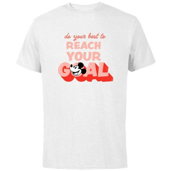 Disney Mickey Mouse Do Your Best to Reach Your Goals - Short Sleeve Cotton T-Shirt for Adults - Customized-White