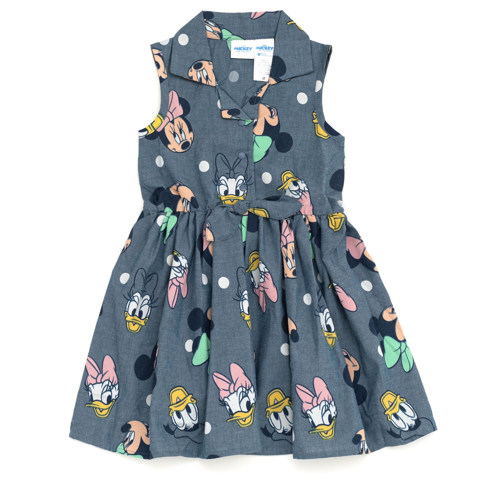 Disney Mickey Mouse Donald Duck Daisy Big Girls Chambray Skater Dress Toddler to Big Kid