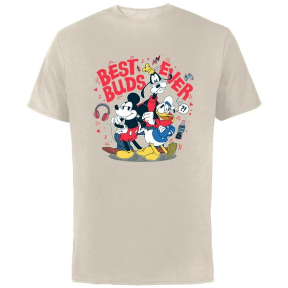 Disney Mickey Mouse Donald Duck Goofy Best Buds Ever Friends - Short Sleeve Cotton T-Shirt for Adults - Customized-Natural