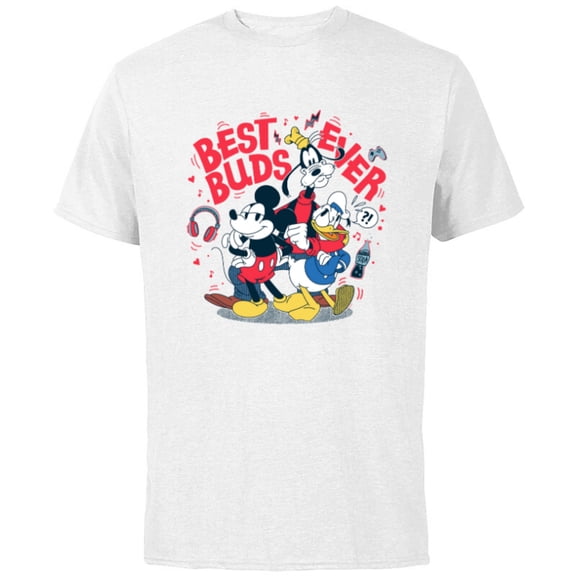 Disney Mickey Mouse Donald Duck Goofy Best Buds Ever Friends - Short Sleeve Cotton T-Shirt for Adults - Customized-White