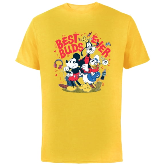 Disney Mickey Mouse Donald Duck Goofy Best Buds Ever Friends - Short Sleeve Cotton T-Shirt for Adults - Customized-Yellow