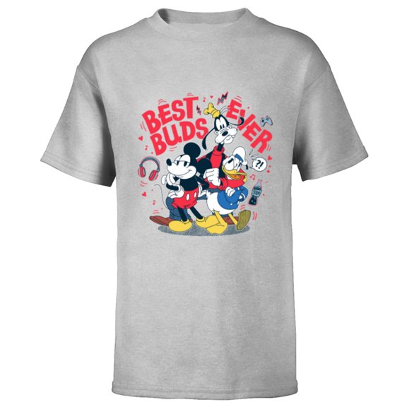 Disney Mickey Mouse Donald Duck Goofy Best Buds Ever Friends - Short Sleeve T-Shirt for Kids - Customized-Athletic Heather