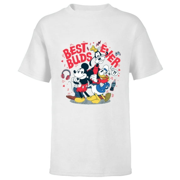 Disney Mickey Mouse Donald Duck Goofy Best Buds Ever Friends - Short Sleeve T-Shirt for Kids - Customized-White
