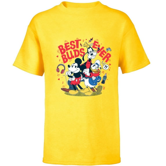 Disney Mickey Mouse Donald Duck Goofy Best Buds Ever Friends - Short Sleeve T-Shirt for Kids - Customized-Yellow