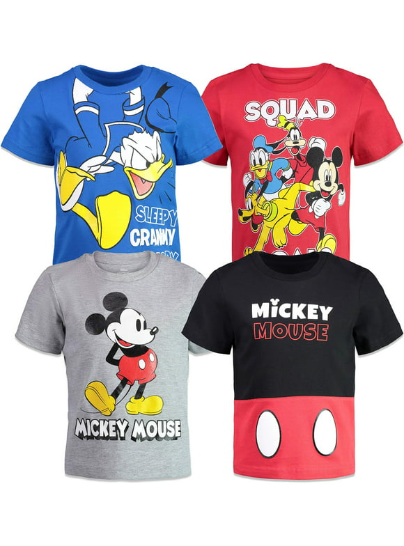 Disney Mickey Mouse Donald Duck Goofy Pluto Big Boys 4 Pack Graphic T-Shirts 10-12
