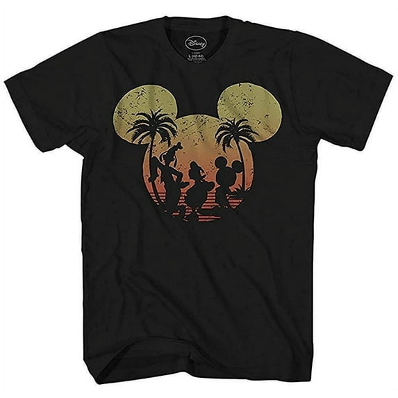 Disney Mickey Mouse Donald Duck Goofy Sunset Disneyland World Funny Mens Adult Graphic Tee T-shirt Black
