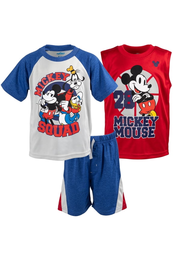 Toddler Boys Mickey Mouse Donald Duck Goofy T-Shirt Tank Top and Shorts Blue /Gray /Red