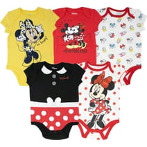 Disney Mickey Mouse Donald Duck Minnie Mouse Newborn Baby Girls 5 Pack Bodysuits Newborn to Infant