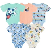 Disney Mickey Mouse Baby Boys' 5-Pack One Piece Bodysuits Peach Mint Blue Multi