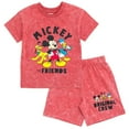 thumbnail image 1 of Disney Mickey Mouse Donald Duck Pluto Little Boys Vintage Wash Drop Shoulder T-Shirt & Shorts Outfit Set Red 6, 1 of 5