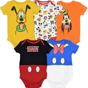 Disney Mickey Mouse Donald Duck Pluto Newborn Baby Boys 5 Pack Cuddly Bodysuits Newborn to Infant
