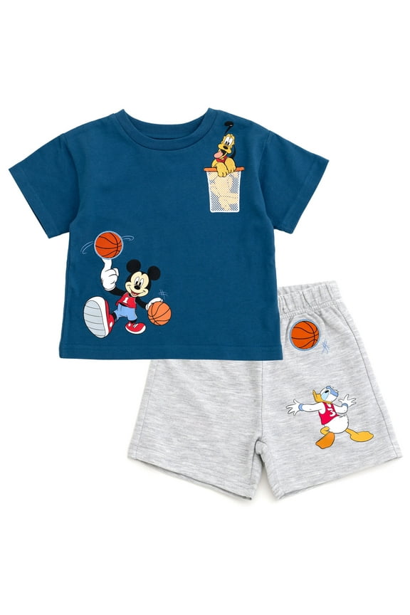 Mickey Mouse Donald Duck Pluto T-Shirt and French Terry Shorts Outfit Set Newborn to Little Kid