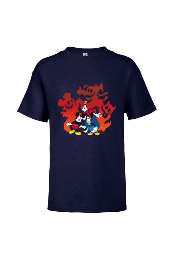Mickey Mouse Donald Goofy Halloween Scary Shadows - Short Sleeve T-Shirt for Kids - Customized-Athletic Navy