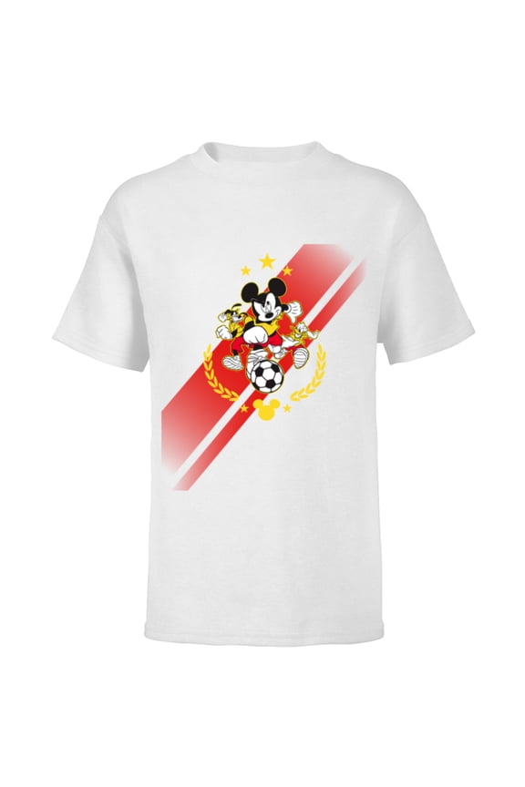 Mickey Mouse Donald and Goofy Soccer Run Sports - Short Sleeve T-Shirt for Kids - Customized-White