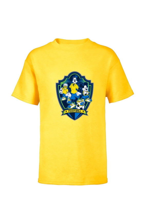 Mickey Mouse Donald and Goofy Sports Football Soccer - Short Sleeve T-Shirt for Kids - Customized-Yellow