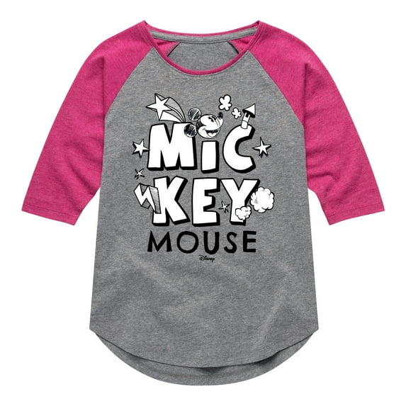 Disney - Mickey Mouse Doodle - Toddler & Youth Girls Raglan Graphic T-Shirt