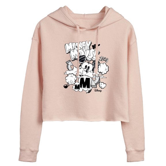 Disney - Mickey Mouse - Doodles & Clouds Sketch - Juniors Cropped Pullover Hoodie