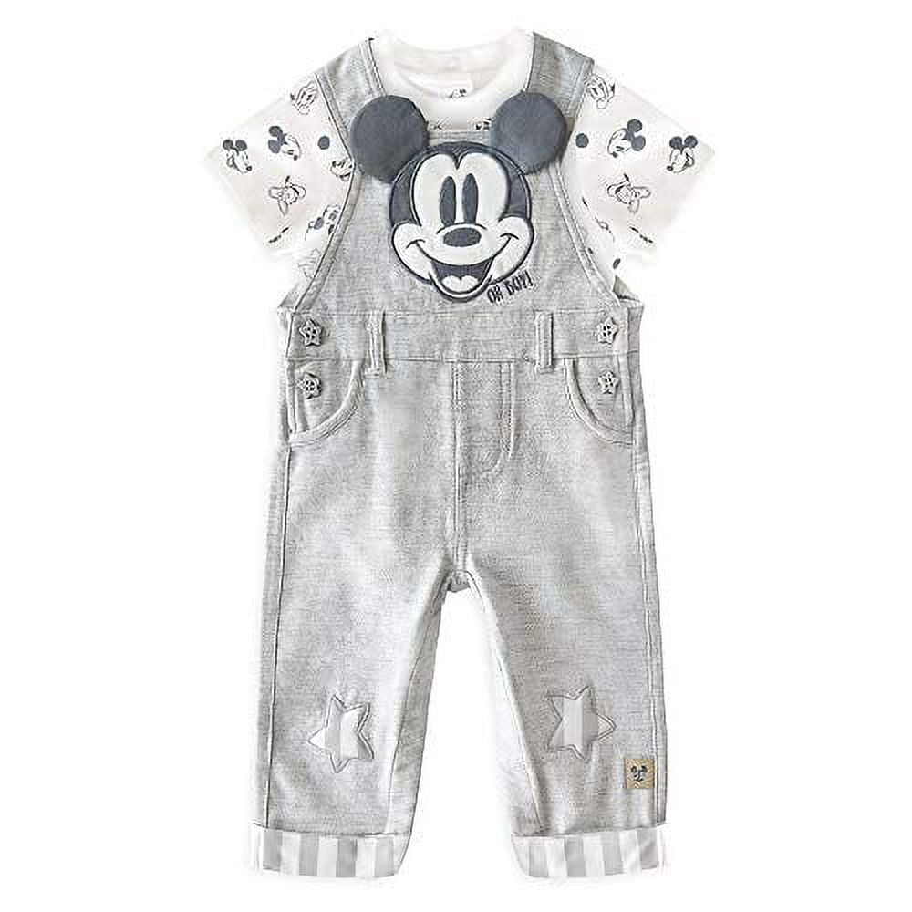 Disney Mickey Mouse Dungaree Set for Baby Grey New (3-6 Months)
