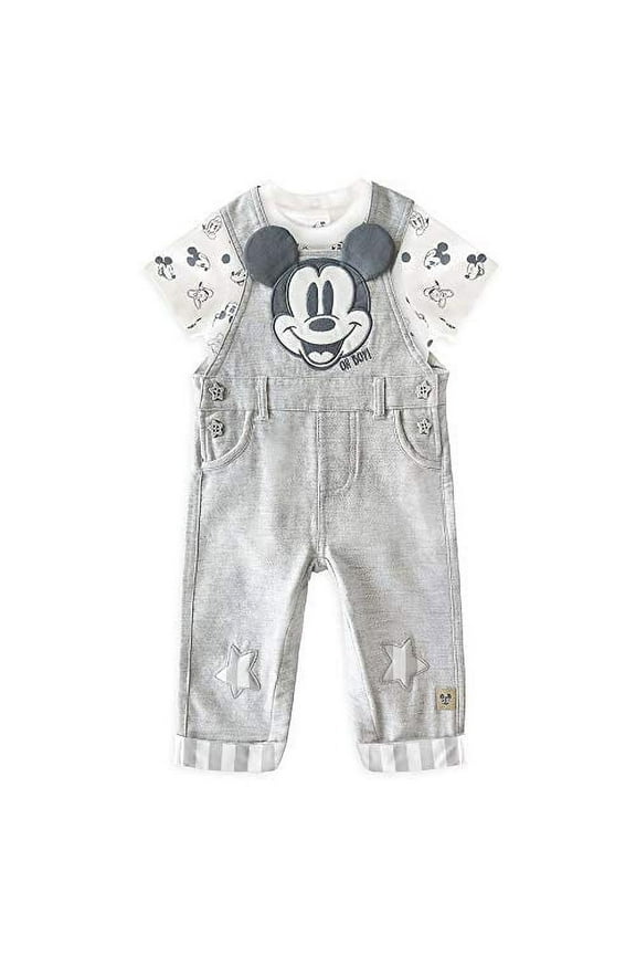 Disney Mickey Mouse Dungaree Set for Baby Grey New (3-6 Months)
