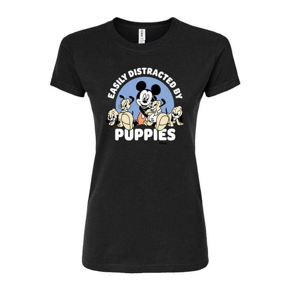 Disney - Mickey Mouse - Easily Distracted By Puppies - Juniors Fitted Graphic T-Shirt