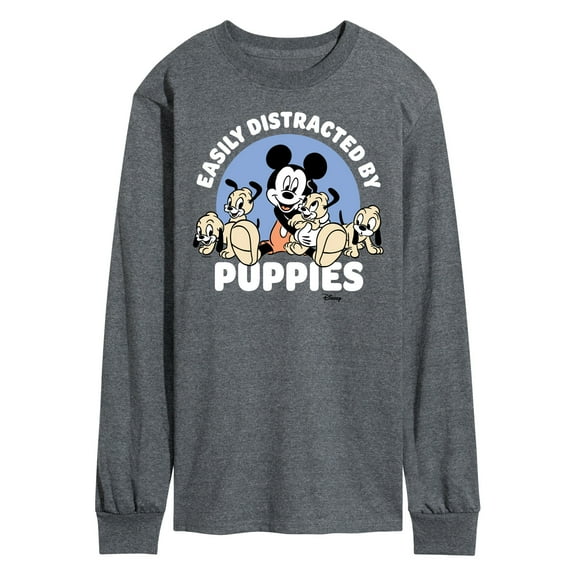 Disney - Mickey Mouse - Easily Distracted By Puppies - Men's Long Sleeve T-Shirt