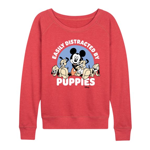 Disney - Mickey Mouse - Easily Distracted By Puppies - Women's Lightweight French Terry Pullover