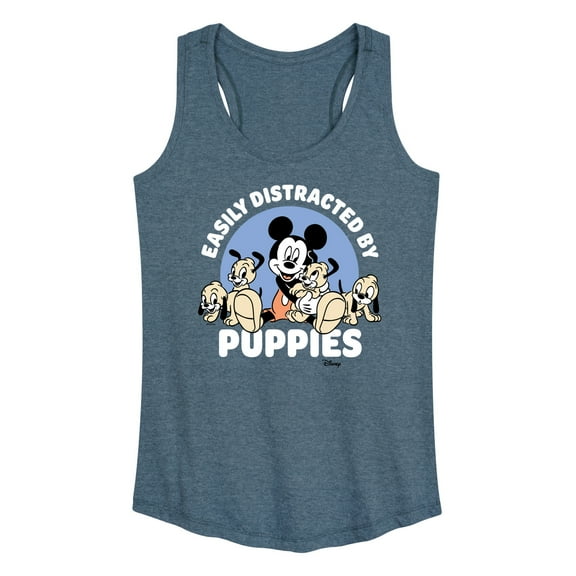 Disney - Mickey Mouse - Easily Distracted By Puppies - Women's Racerback Tank Top