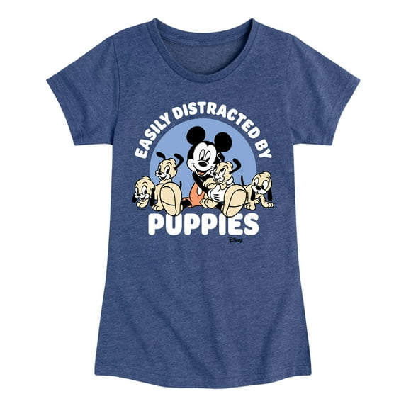 Disney - Mickey Mouse - Easily Distracted by Puppies - Toddler & Youth Girls Short Sleeve Graphic T-Shirt