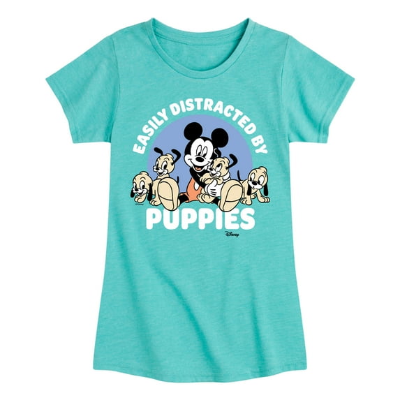 Disney - Mickey Mouse - Easily Distracted by Puppies - Toddler & Youth Girls Short Sleeve Graphic T-Shirt