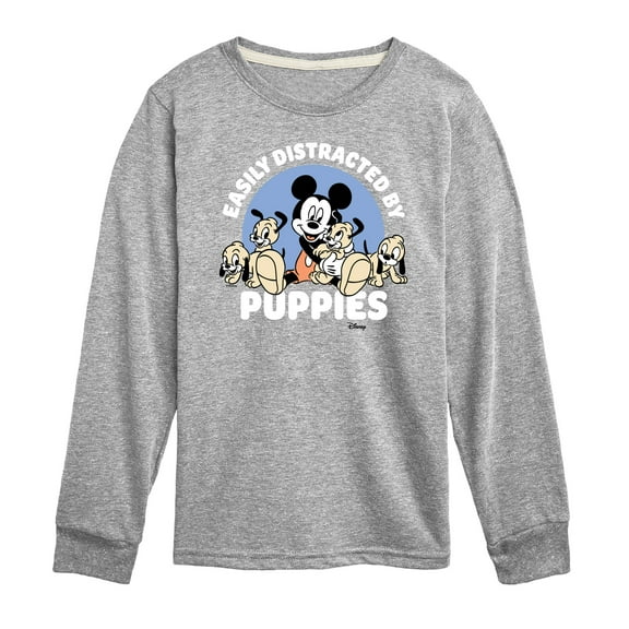 Disney - Mickey Mouse - Easily Distracted by Puppies - Youth Long Sleeve Graphic T-Shirt
