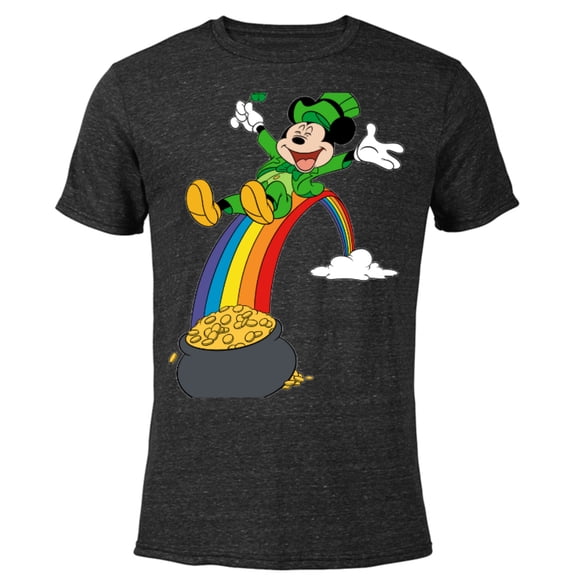 Disney Mickey Mouse End of the Rainbow St. Patrick’s Day - Short Sleeve Blended T-Shirt for Adults - Customized-Black