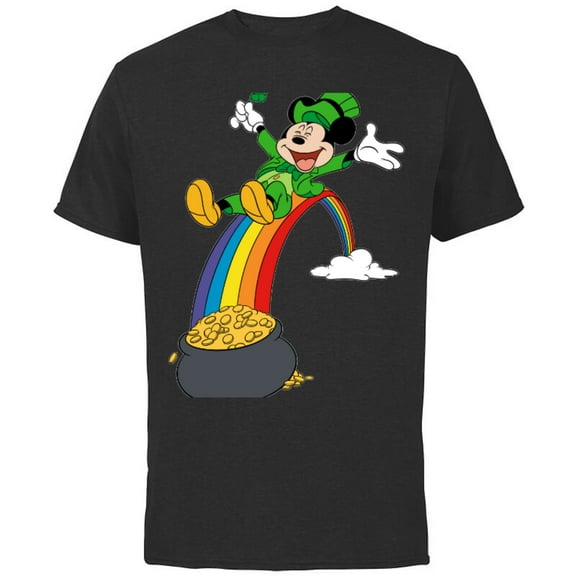 Disney Mickey Mouse End of the Rainbow St. Patrick’s Day - Short Sleeve Cotton T-Shirt for Adults - Customized-Black