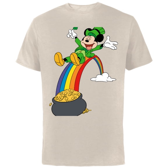 Disney Mickey Mouse End of the Rainbow St. Patrick’s Day - Short Sleeve Cotton T-Shirt for Adults - Customized-Natural