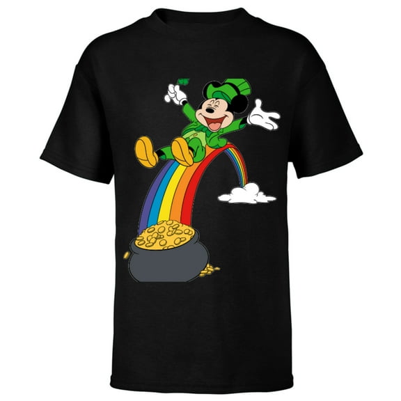 Disney Mickey Mouse End of the Rainbow St. Patrick’s Day - Short Sleeve T-Shirt for Kids - Customized-Black