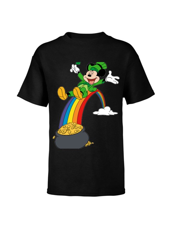 Mickey Mouse End of the Rainbow St. Patrick’s Day - Short Sleeve T-Shirt for Kids - Customized-Black