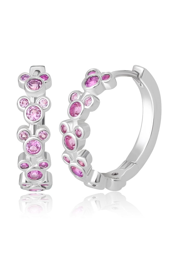 Mickey Mouse Endless Hoop Earrings Cubic Zirconia Disney Pink Hoops