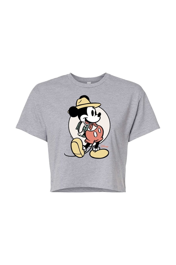 - Mickey Mouse - Explorer Mickey - Juniors Cropped Cotton Blend T-Shirt