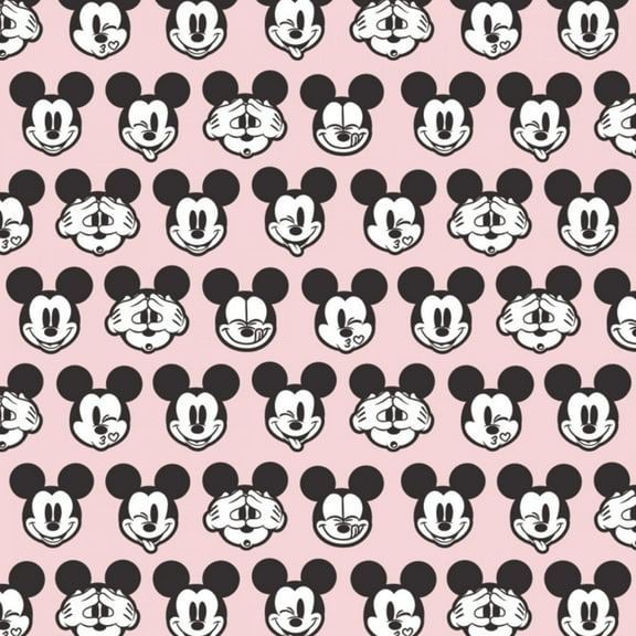 Disney Mickey Mouse Expressions Light Pink 100% Cotton Fabric Sold by The Yard